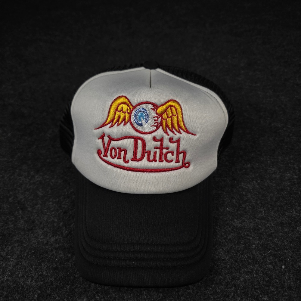 Von Dutch Flying Eyeball Trucker Hat Black White Embroidered Logo Adjustable Cap